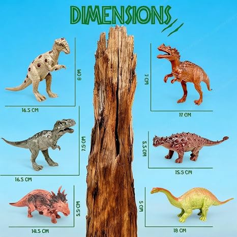 SHAKTISM Dinosaur Toys Set, 6 Pieces Realistic Figures, Educational Pretend Play Set for Kids 3+ Years (Dinosaur 6Pc D1)