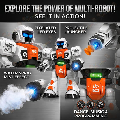 RC Robot Toy | 2.4GHz Remote Control | Mist Spray, Soft Foam Projectile Launcher & LED Lights | Rechargeable Interactive Robot Toy for Boys & Girls...