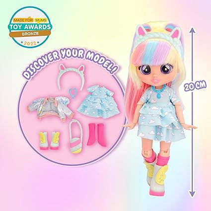 Cry Babies BFF Jenna Fashion Doll with 9+ Surprises Including Outfit and Accessories for Fashion Toy, Girls and Boys Ages 4 and Up, 7.8 Inch Doll
