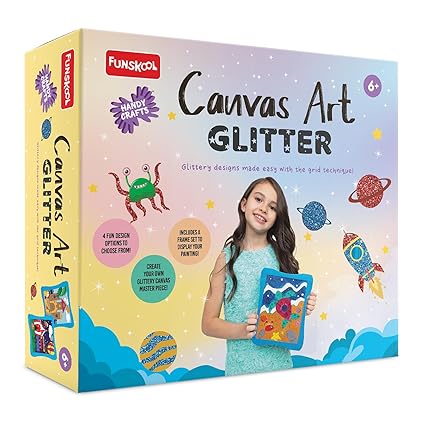 Funskool Handycrafts Canvas Art Glitter, Painting Kit for Kids, Draw and Paint, Arts and Craft Kit, Ages 5 Years and Above, Multicolour