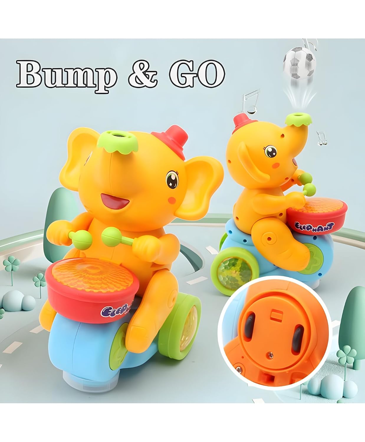Jollyora Elephant Toys Electric Blowing Ball Elephant Bump & Go with Musical & Light- Pack of 1 - Color May Vary