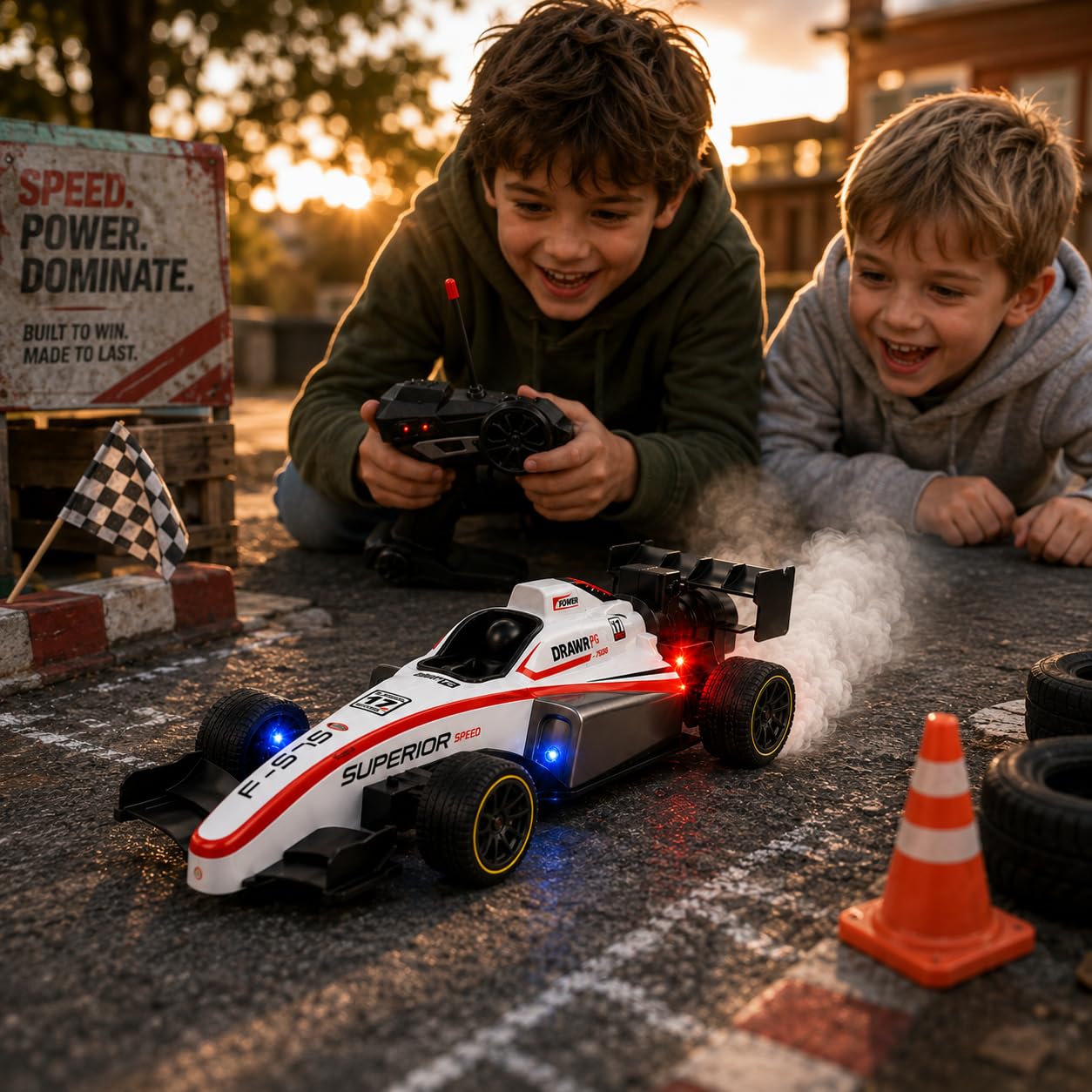 Goyal's Formula Speed Remote Control RC Car with Smoke Spray Scale 1:14 with Realistic Sound, Light & Spray Flame - Rechargeable with Easy C-Type...