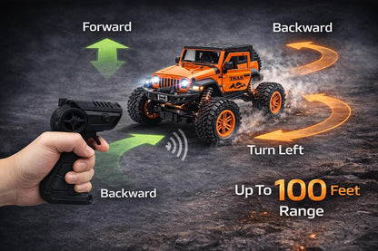 TEC TAVAKKAL 75 Feet+ Range Remote Control Off Road Rock Climbing Car for Kids, Rechargeable Thar Toy with Mist Spray, Openable Doors, Front LED, Shock...