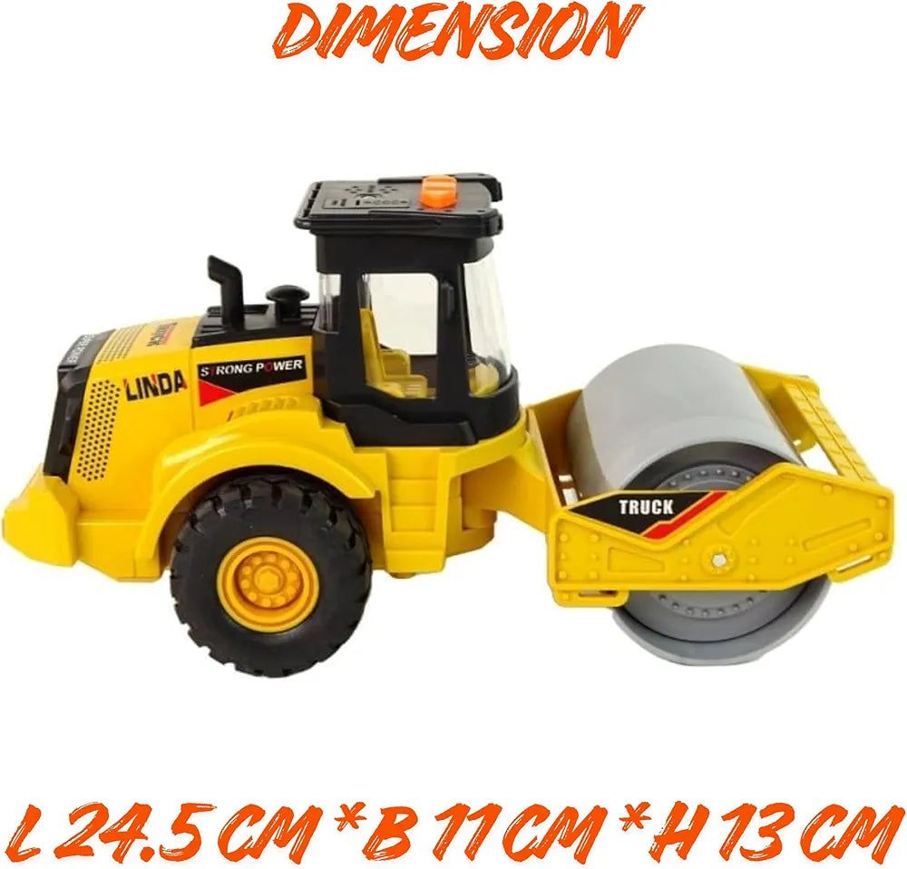 BRILLIANT TOYS Big Road Roller Truck Toy for Kids with Lights & Music | Friction Powered Construction Vehicle Toy for Boys & Girls | Educational & Fun Learning Toy for Kids – Multicolor