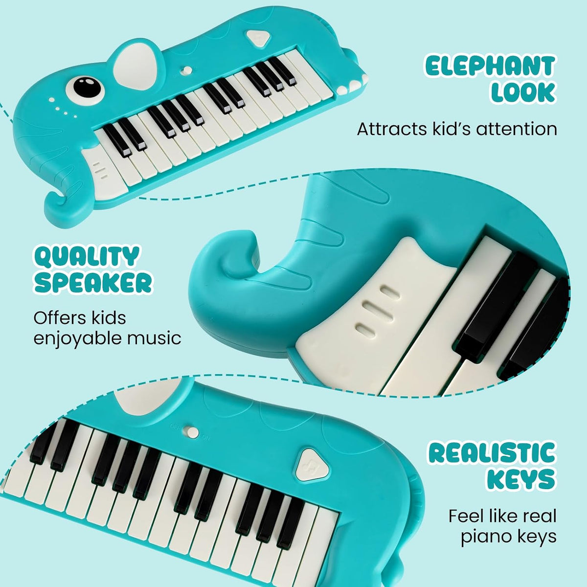 HONEY JOY 25-Key Kids Piano Keyboard, Elephant Shape Toy Digital Piano with Built-in Music & Light, Portable Musical Instrument, Musical Learning Toy...