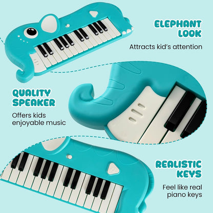 HONEY JOY 25-Key Kids Piano Keyboard, Elephant Shape Toy Digital Piano with Built-in Music & Light, Portable Musical Instrument, Musical Learning Toy...