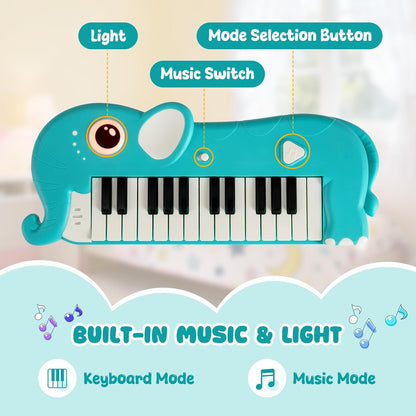 HONEY JOY 25-Key Kids Piano Keyboard, Elephant Shape Toy Digital Piano with Built-in Music & Light, Portable Musical Instrument, Musical Learning Toy...