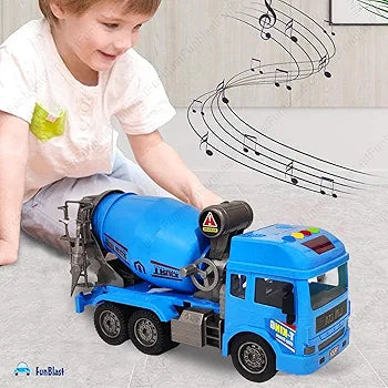 Cement Mixer Truck Toy for Kids, Friction Power Construction Truck Toy for Kids, Big Size Pull Back Toy Trucks for 3+ Years Old Boys and Girls, Light and Sound Toys for Kids