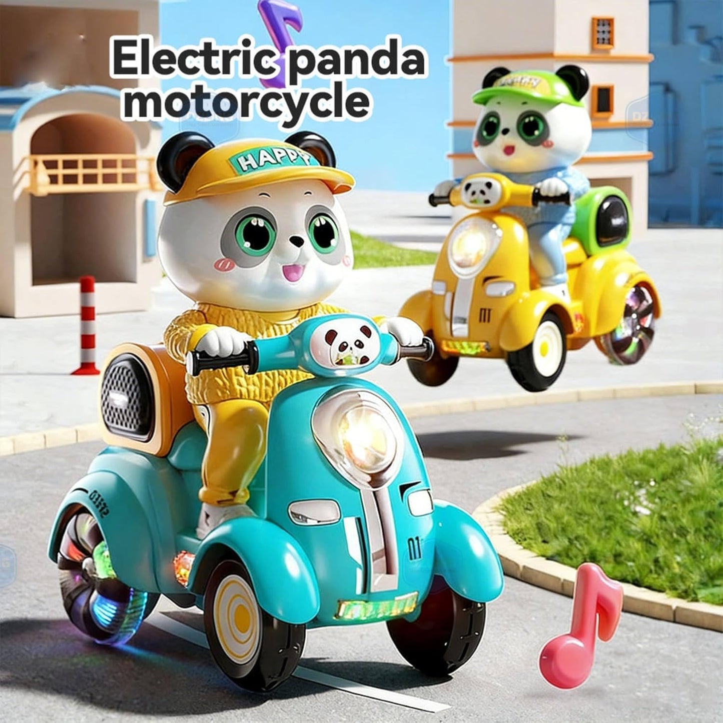 DZLING Panda Stunt Four-Wheeler Toy for Kids | Musical Rotating Panda Scooter with Flashing Lights & 360° Stunt Action | Battery Operated Fun Bike Toy...