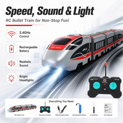 MIANQI Remote Control Train, High Speed Railway RC Bullet Train with 2.4GHz Controller, Rechargeable Battery Sound and Light, Indoor Toy Gift for Kids