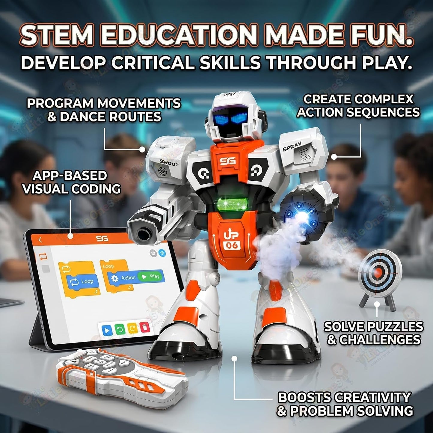 RC Robot Toy | 2.4GHz Remote Control | Mist Spray, Soft Foam Projectile Launcher & LED Lights | Rechargeable Interactive Robot Toy for Boys & Girls...