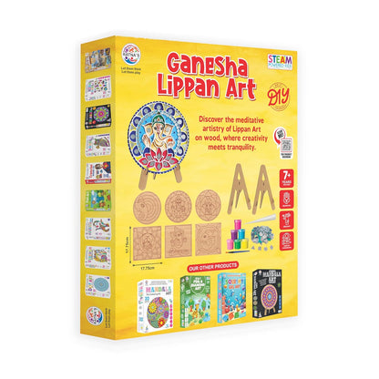 RATNA'S Ganesha Lippan Art DIY Craft Kit, 6 Wooden Art Pieces, Mirror Work Set with Colours, Frames