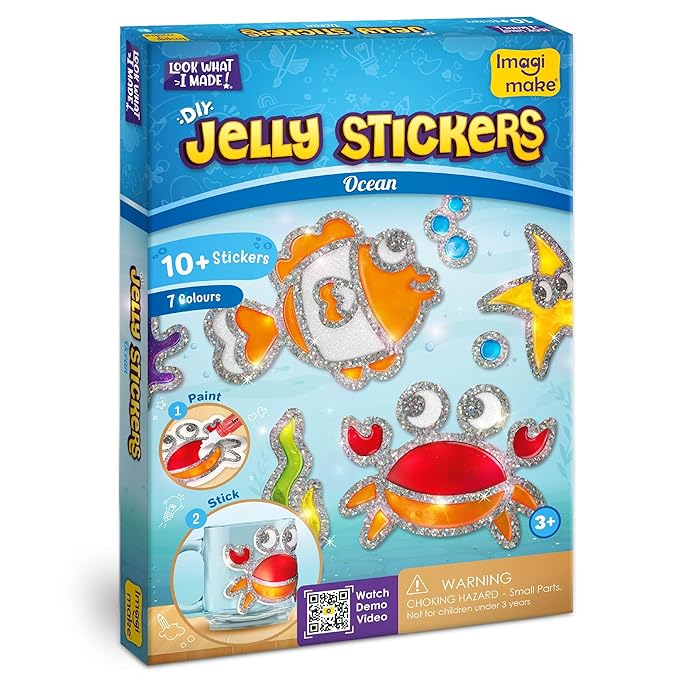 Imagimake DIY Jelly Stickers – Ocean | 3D Gel Stickers Craft Kit for Kids | Window, Bottle & Mug Decoration | Non-Toxic Glass Paints | Age 3+