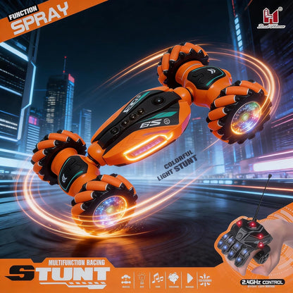 Stunt Multifuction Racing Spray Car for Kids Spray Function Lighting Music Transform Button Forward Backward, Turn Left and Right for Kids 2.4GHZ Remote...