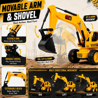 Remote Control JCB Excavator Toy for Kids, Rechargeable Construction Digger with USB Charging, 6 Function Controller, Realistic Arm Movement, LED Lights...