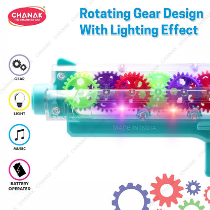 Colorful rotating gear toy with lights and music for children aged 3-5 years, ideal for sensory play