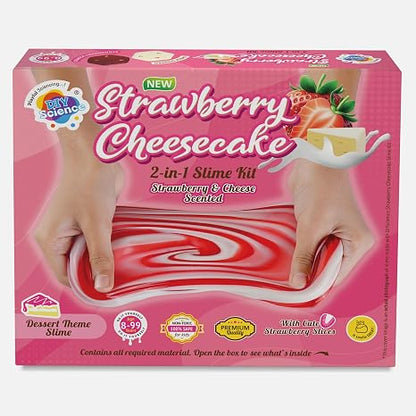 Strawberry Cheesecake 2-in-1 Slime Kit | Make Ultimate Strawberry & Cheese Scented Slime | Strawberry Toppings | Super Stretchy and Satisfying | Ideal for Gifting | Age 8+