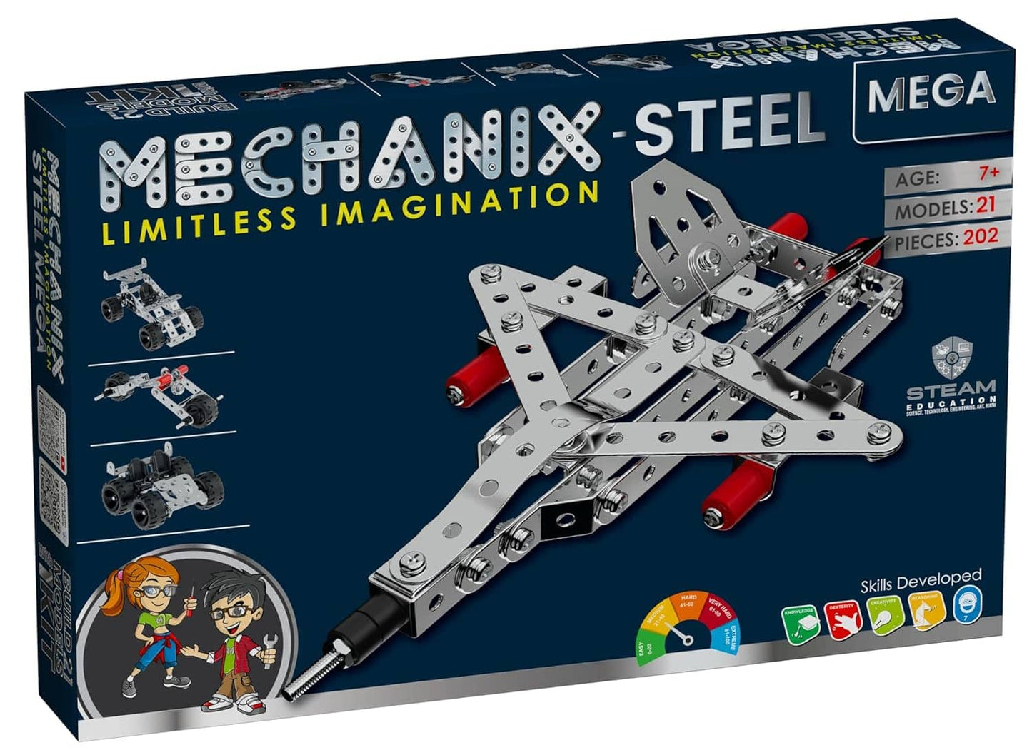 Mechanix Steel Mega - 202 Piece Building Kit I STEM/STEAM Toy for Adults, Kids, 8+, Families & Seniors