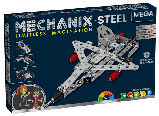 Mechanix Steel Mega - 202 Piece Building Kit I STEM/STEAM Toy for Adults, Kids, 8+, Families & Seniors