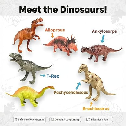 SHAKTISM Dinosaur Toys Set, 6 Pieces Realistic Figures, Educational Pretend Play Set for Kids 3+ Years (Dinosaur 6Pc D1)