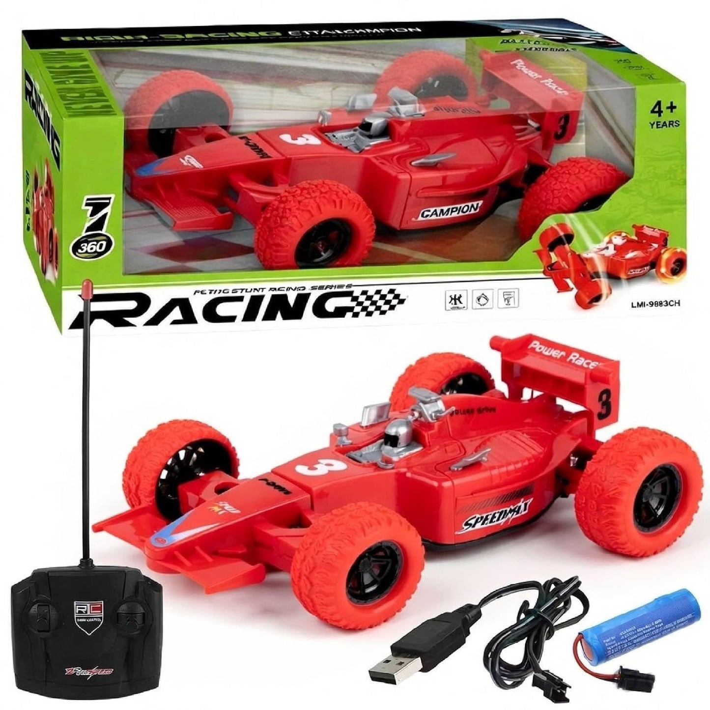 SHAKTISM Remote Control F1 Stunt Racing Car for Kids – 360° Rotating RC Car with LED Wheels, Rechargeable Battery, 2.4GHz Controller, Fast Racing Toy Car...