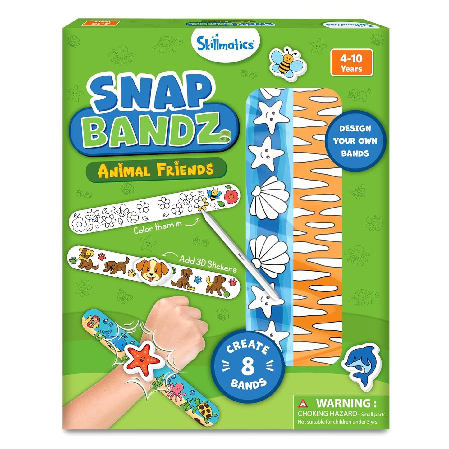 Skillmatics Craft Activity - Snap Bandz, Animals, DIY Art & Craft Activity, Mess-Free, Creative Kit, 8 Bands (8.6"), Gifts for Boys & Girls