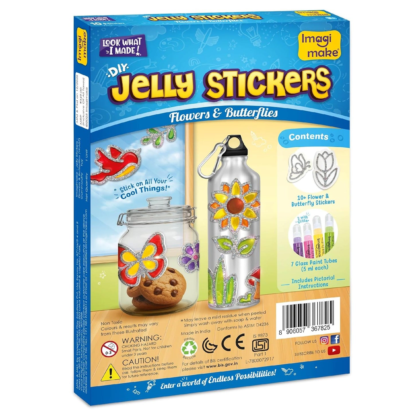 Jelly Stickers – Flowers & Butterflies | 3D Gel Stickers Craft Kit for Kids | Window, Bottle & Mug Decoration | Non-Toxic Glass Paints | Age 3+
