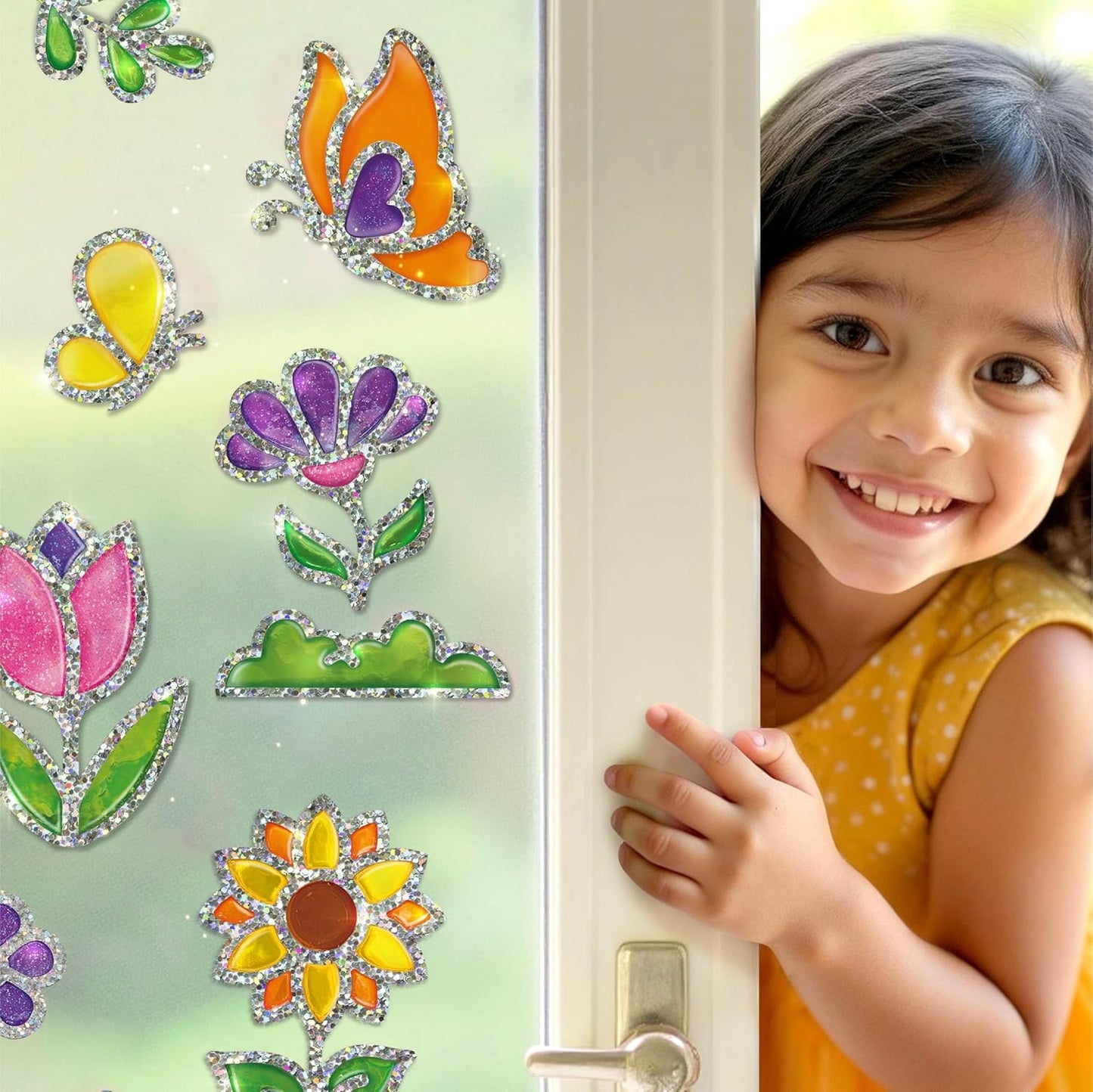 Jelly Stickers – Flowers & Butterflies | 3D Gel Stickers Craft Kit for Kids | Window, Bottle & Mug Decoration | Non-Toxic Glass Paints | Age 3+