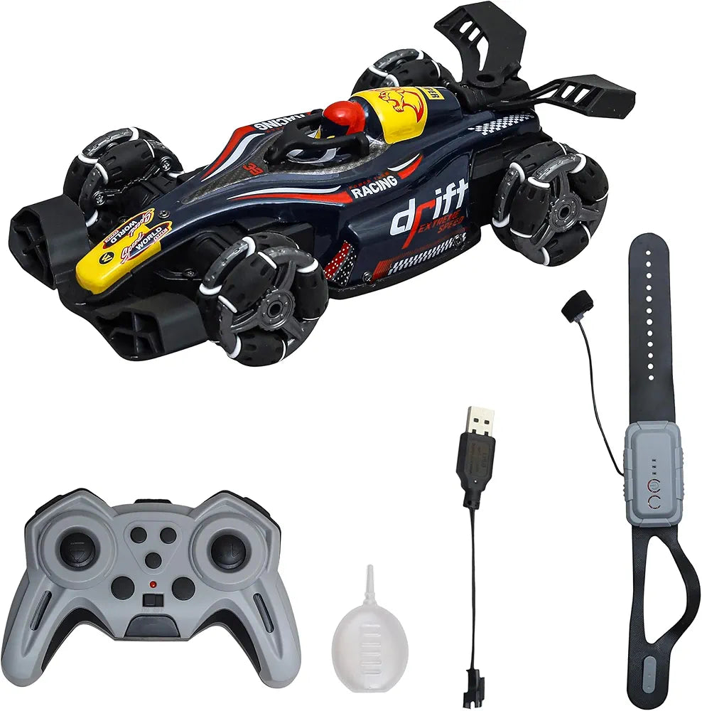 RC 4x4 Formula F1 Drift Smoke Car Toy 1:14 Scale 2.4Ghz Hand Sensor Gesture Control Sports Racing Car 360° Rotation 3 Lights Music Spin Stunt Remote Control Cars for 4+ 5+ 6+ Boys Girl Adults