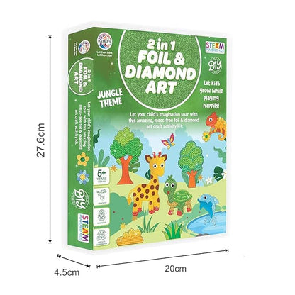 RATNA'S 2 in 1 Foil & Diamond Art & Craft Kit, Jungle Theme, Mess Free Creative STEAM Learning Activity Set DIY Kit for Kids Ages 5+ Years