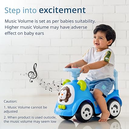 LuvLap Sunny Ride on & Car for Kids with Music & Horn Steering, Push Car for Baby with Backrest, Safety Guard, Under Seat Storage & Big Wheels, Ride on for Kids 1 to 3 Years Upto 25 Kgs (Blue)