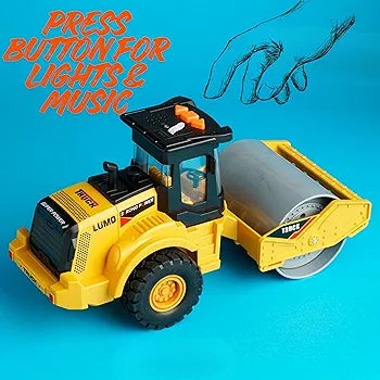BRILLIANT TOYS Big Road Roller Truck Toy for Kids with Lights & Music | Friction Powered Construction Vehicle Toy for Boys & Girls | Educational & Fun Learning Toy for Kids – Multicolor