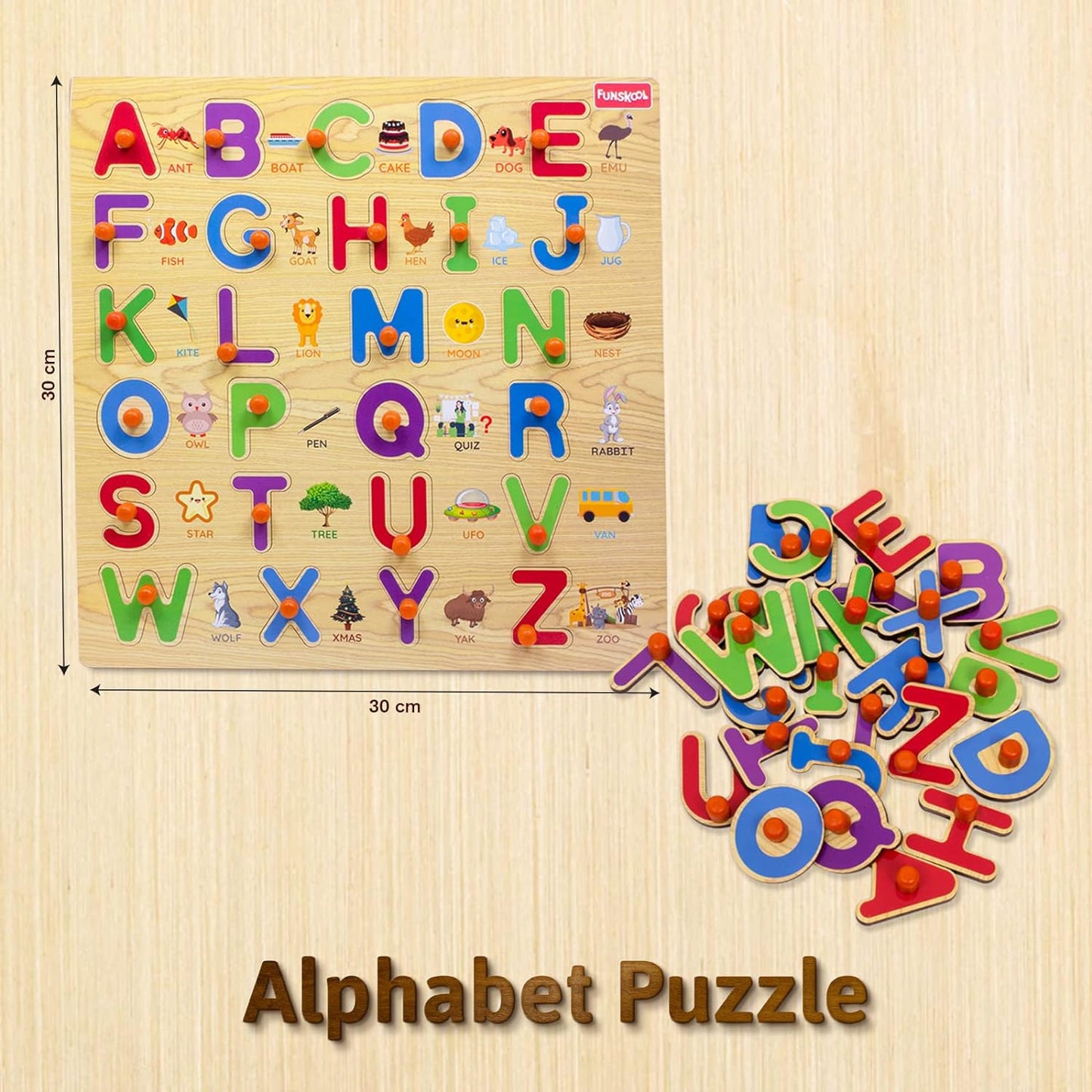 Funskool Alphabet Wooden ABC Puzzle Shape Learning Puzzles Game (26 Pcs) for Kids