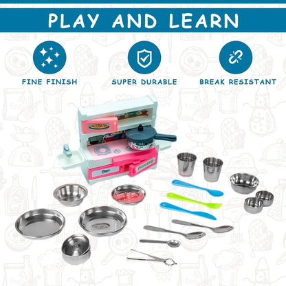 Sunny 21 Pieces Pure Veg Jumbo Kitchen Play Set with Plastic Kitchen Stand & Stainless Steel Utensils
