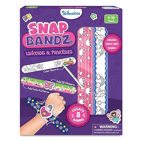 Skillmatics Craft Activity - Snap Bandz, Unicorns & Princesses, DIY Art & Craft Activity, Mess-Free, Creative Kit