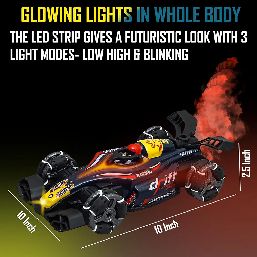 RC 4x4 Formula F1 Drift Smoke Car Toy 1:14 Scale 2.4Ghz Hand Sensor Gesture Control Sports Racing Car 360° Rotation 3 Lights Music Spin Stunt Remote Control Cars for 4+ 5+ 6+ Boys Girl Adults