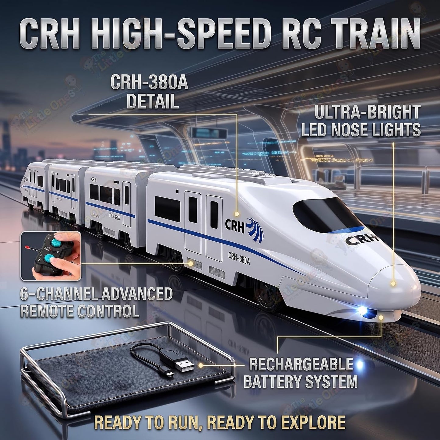 The Little Ones Remote Control Train Set - RC Toy Train with Track Set for Kids Boys & Girls Train Set Toys with Light Sound & Spray Flashing Light,...