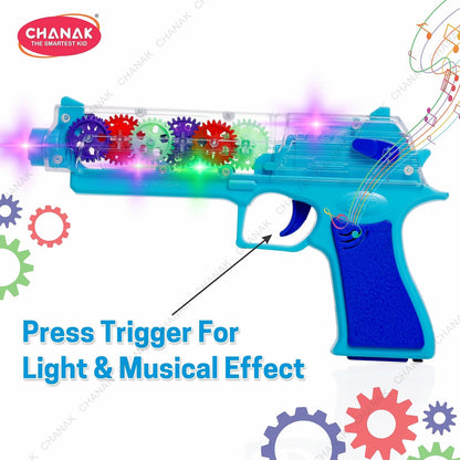 Colorful toy gun with light and musical effects, ideal for kids ages 3-5 years, part of the gun cleaning gear collection