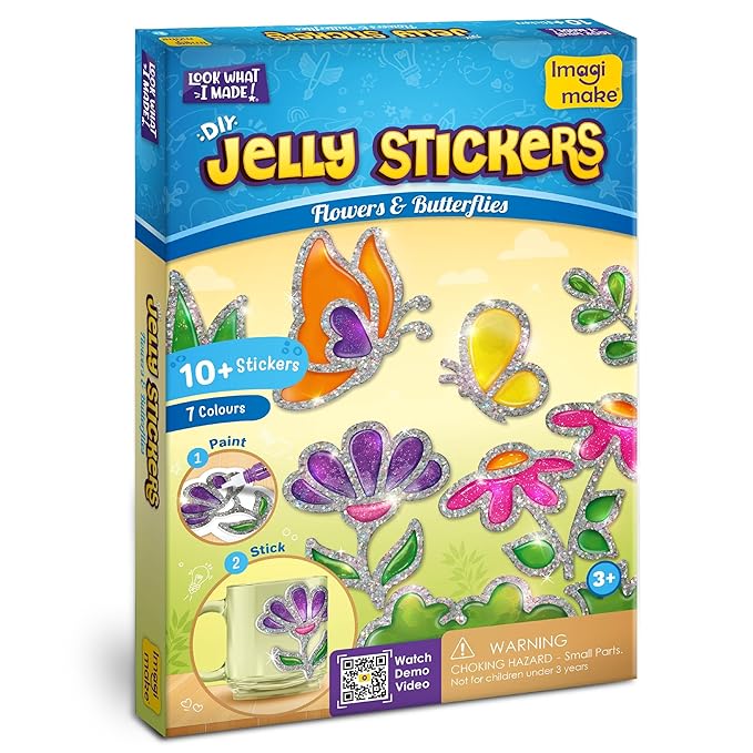 Jelly Stickers – Flowers & Butterflies | 3D Gel Stickers Craft Kit for Kids | Window, Bottle & Mug Decoration | Non-Toxic Glass Paints | Age 3+