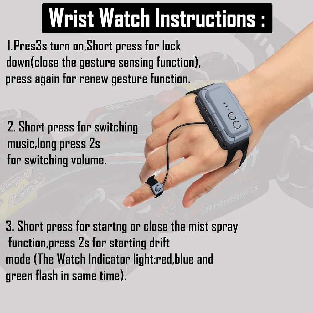 RC 4x4 Formula F1 Drift Smoke Car Toy 1:14 Scale 2.4Ghz Hand Sensor Gesture Control Sports Racing Car 360° Rotation 3 Lights Music Spin Stunt Remote Control Cars for 4+ 5+ 6+ Boys Girl Adults