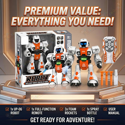 RC Robot Toy | 2.4GHz Remote Control | Mist Spray, Soft Foam Projectile Launcher & LED Lights | Rechargeable Interactive Robot Toy for Boys & Girls...