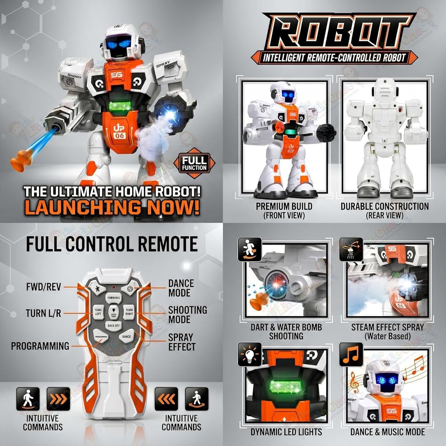 RC Robot Toy | 2.4GHz Remote Control | Mist Spray, Soft Foam Projectile Launcher & LED Lights | Rechargeable Interactive Robot Toy for Boys & Girls...