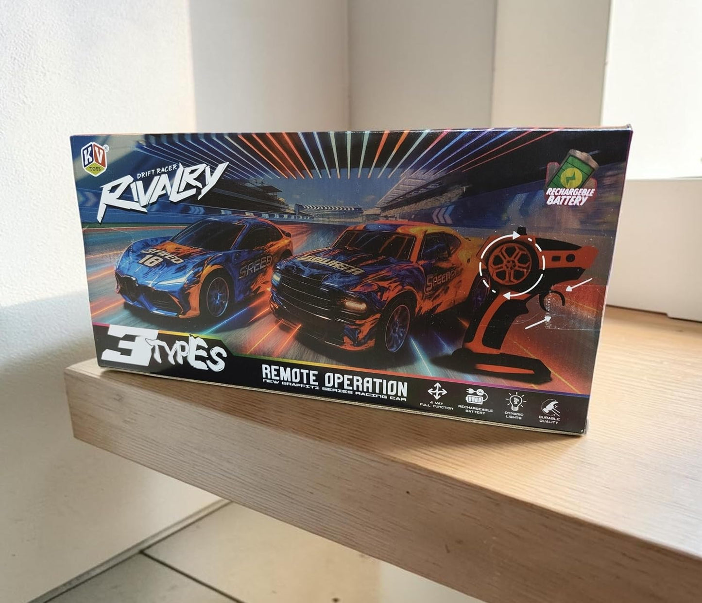 Rivalry Drift Racer Car, 1:18 Scale, Black | 4-Way Full Function, Rechargeable Battery, Dynamic Lights, Ages 4+, Durable Build