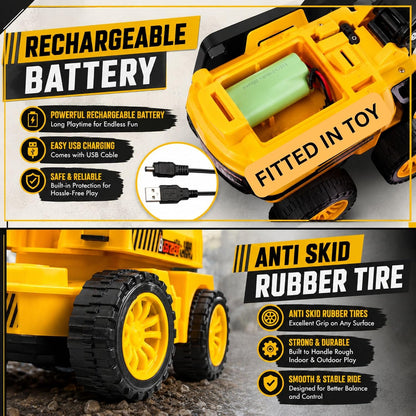Remote Control JCB Excavator Toy for Kids, Rechargeable Construction Digger with USB Charging, 6 Function Controller, Realistic Arm Movement, LED Lights...