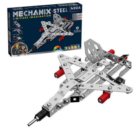 Mechanix Steel Mega - 202 Piece Building Kit I STEM/STEAM Toy for Adults, Kids, 8+, Families & Seniors