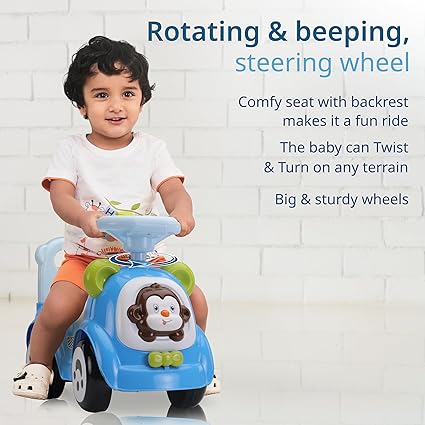 LuvLap Sunny Ride on & Car for Kids with Music & Horn Steering, Push Car for Baby with Backrest, Safety Guard, Under Seat Storage & Big Wheels, Ride on for Kids 1 to 3 Years Upto 25 Kgs (Blue)