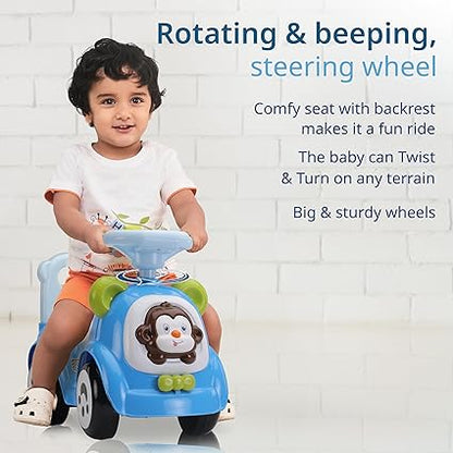 LuvLap Sunny Ride on & Car for Kids with Music & Horn Steering, Push Car for Baby with Backrest, Safety Guard, Under Seat Storage & Big Wheels, Ride on for Kids 1 to 3 Years Upto 25 Kgs (Blue)