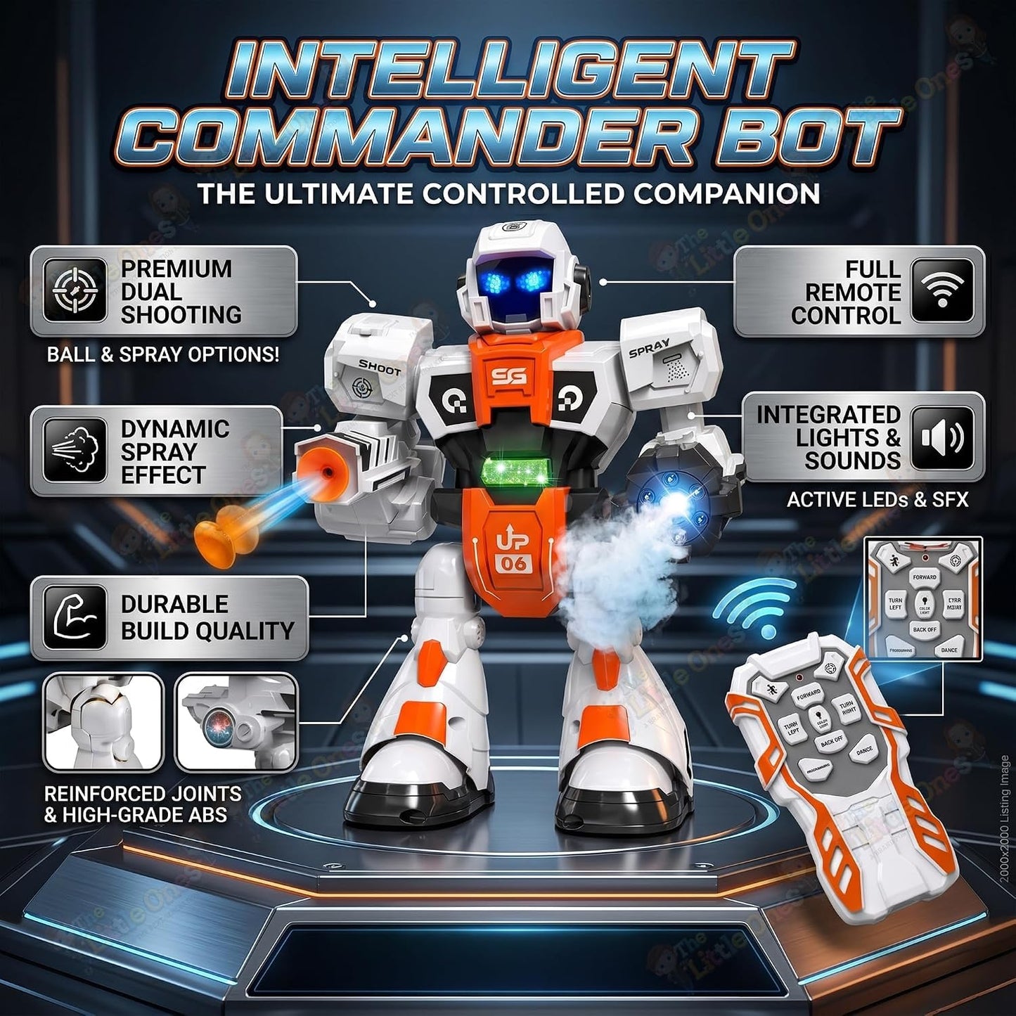 RC Robot Toy | 2.4GHz Remote Control | Mist Spray, Soft Foam Projectile Launcher & LED Lights | Rechargeable Interactive Robot Toy for Boys & Girls...