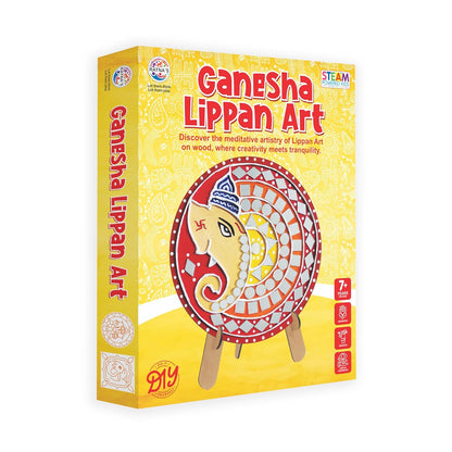 RATNA'S Ganesha Lippan Art DIY Craft Kit, 6 Wooden Art Pieces, Mirror Work Set with Colours, Frames
