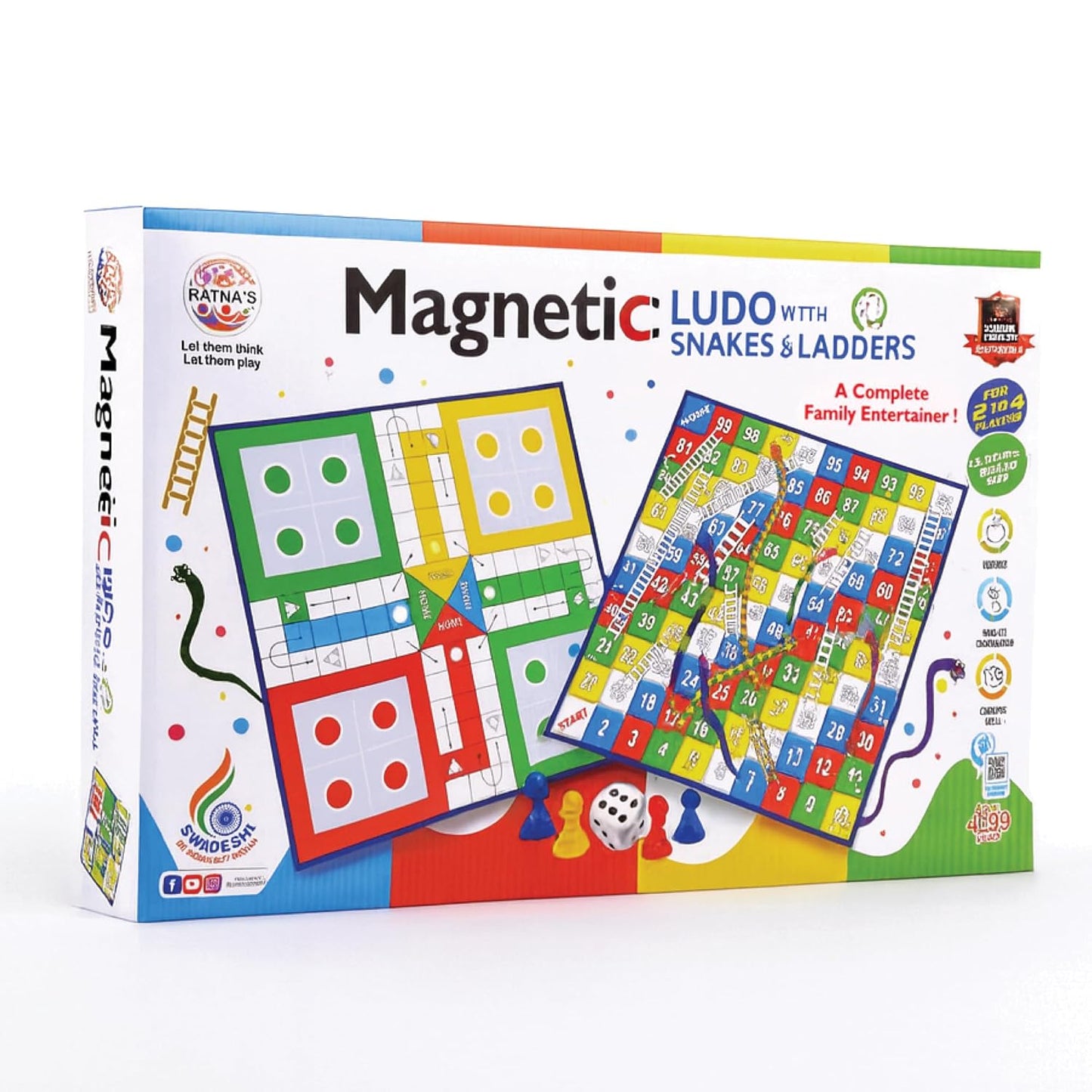 Ratna's Magnetic Snakes and Ladders with Ludo Board Game for Kids and Family Fun